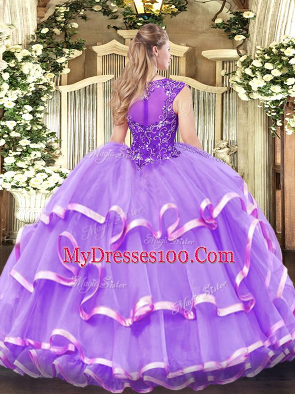 Beautiful Baby Blue Ball Gowns Scoop Sleeveless Organza Floor Length Zipper Beading and Ruffled Layers Sweet 16 Quinceanera Dress