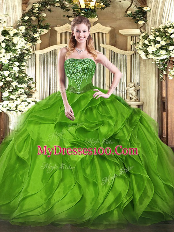Fine Sleeveless Beading and Ruffles Floor Length 15 Quinceanera Dress
