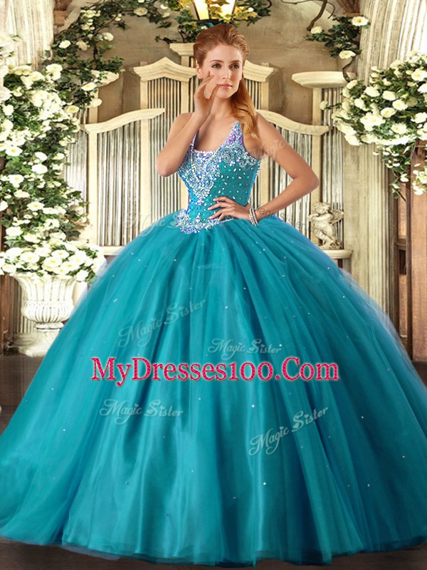 Low Price Straps Sleeveless Tulle Vestidos de Quinceanera Beading Lace Up