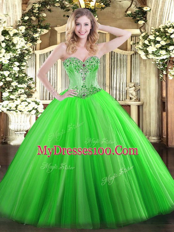 Beading Quinceanera Gown Lace Up Sleeveless Floor Length