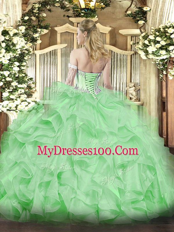 Cute Sleeveless Lace Up Floor Length Beading and Ruffles Quinceanera Gown