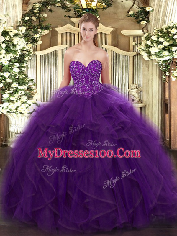 Sleeveless Ruffles Lace Up Quinceanera Gowns