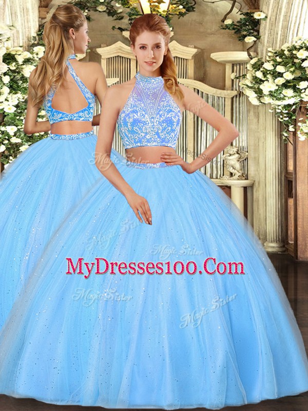 Tulle Sleeveless Floor Length Quinceanera Dress and Beading