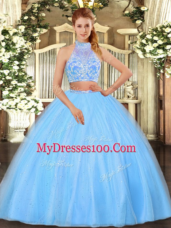 Tulle Sleeveless Floor Length Quinceanera Dress and Beading