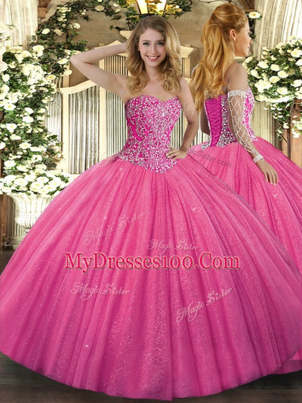 Tulle Sleeveless Floor Length 15th Birthday Dress and Beading