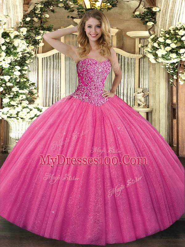 Tulle Sleeveless Floor Length 15th Birthday Dress and Beading