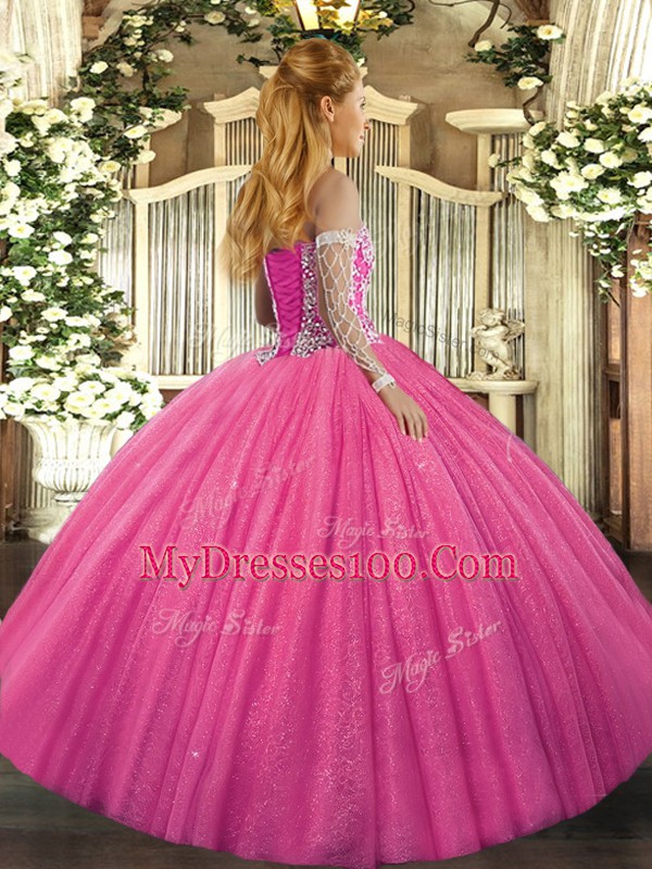 Tulle Sleeveless Floor Length 15th Birthday Dress and Beading