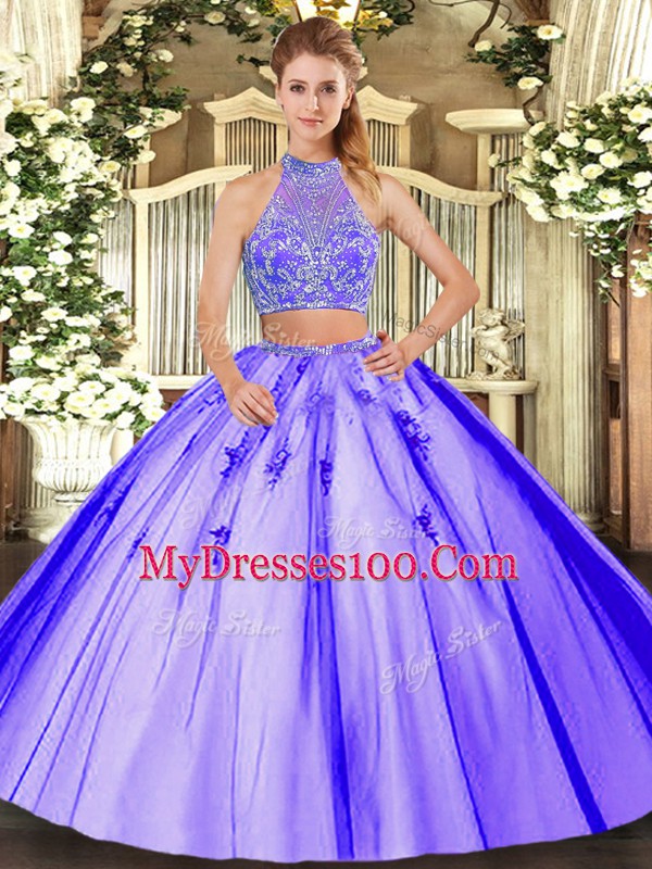 Lavender Criss Cross 15 Quinceanera Dress Beading Sleeveless Floor Length