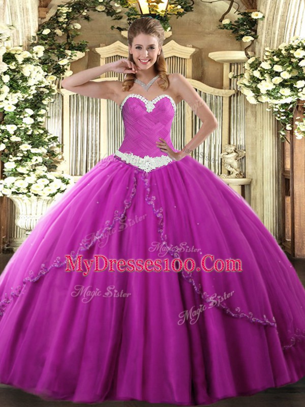 Extravagant Sleeveless Brush Train Lace Up Appliques Quinceanera Gowns
