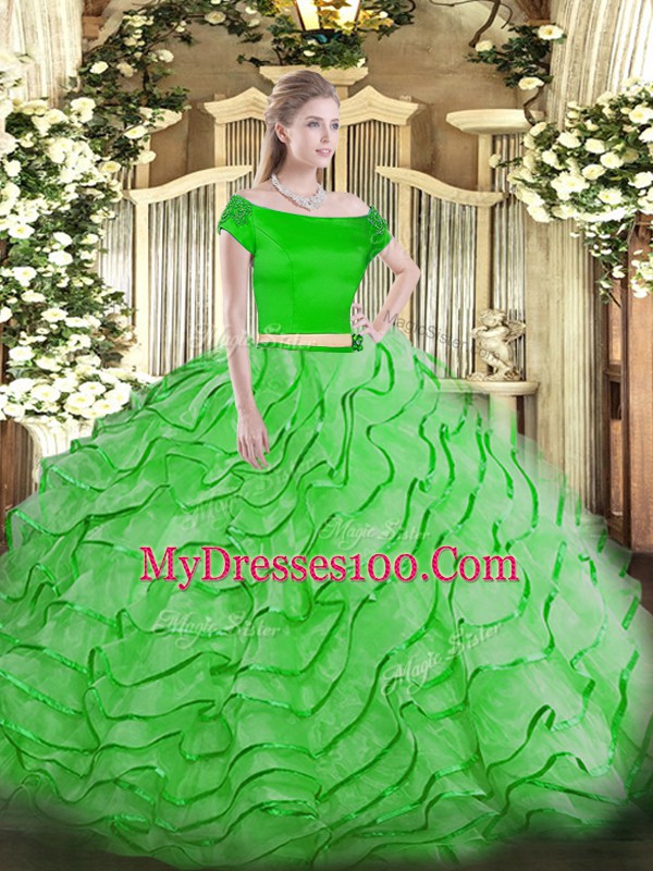 Wonderful Short Sleeves Tulle Brush Train Zipper Sweet 16 Dresses for Military Ball and Sweet 16 and Quinceanera