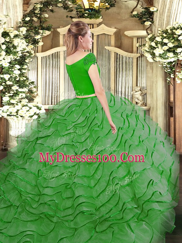 Wonderful Short Sleeves Tulle Brush Train Zipper Sweet 16 Dresses for Military Ball and Sweet 16 and Quinceanera