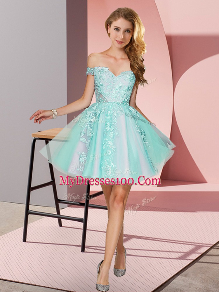 Sleeveless Tulle Mini Length Zipper Dama Dress in Apple Green with Appliques
