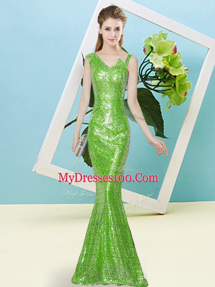 Unique Sequined Zipper Sleeveless Floor Length Sequins