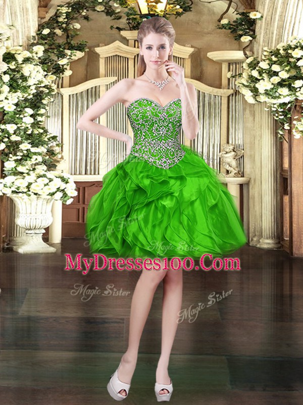 Charming Green Sweetheart Lace Up Beading and Ruffles Quinceanera Gown Sleeveless