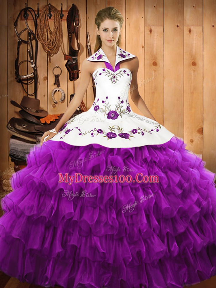 Floor Length Ball Gowns Sleeveless Eggplant Purple Quinceanera Dress Lace Up