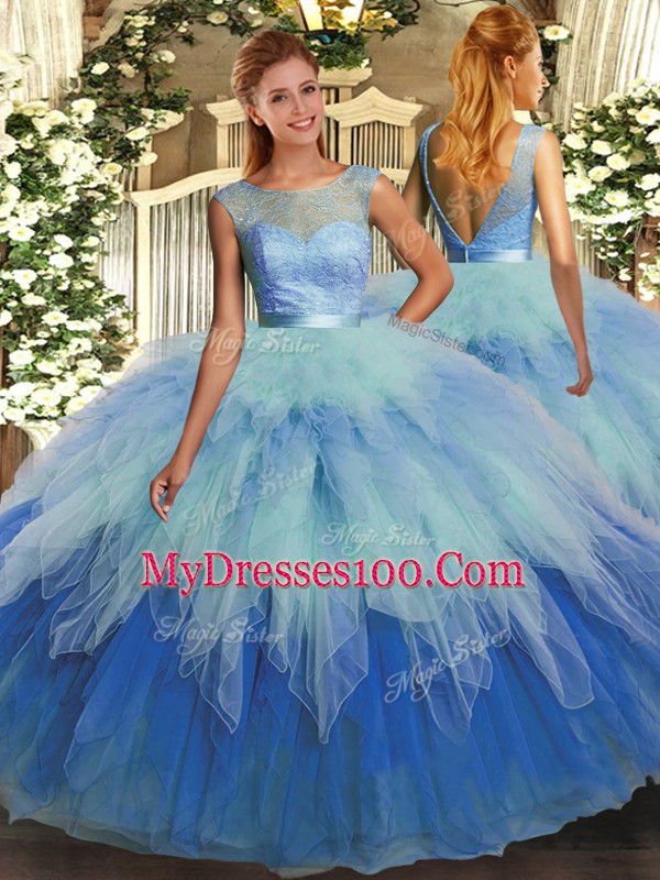 Floor Length Multi-color Quince Ball Gowns Scoop Sleeveless Backless