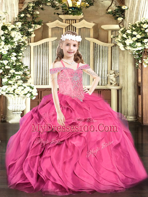 Organza Sleeveless Floor Length Little Girl Pageant Dress and Beading and Ruffles