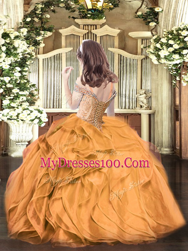 Organza Sleeveless Floor Length Little Girl Pageant Dress and Beading and Ruffles