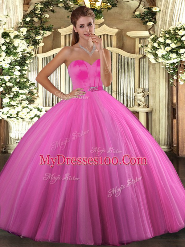 Admirable Sweetheart Sleeveless Lace Up 15th Birthday Dress Rose Pink Tulle