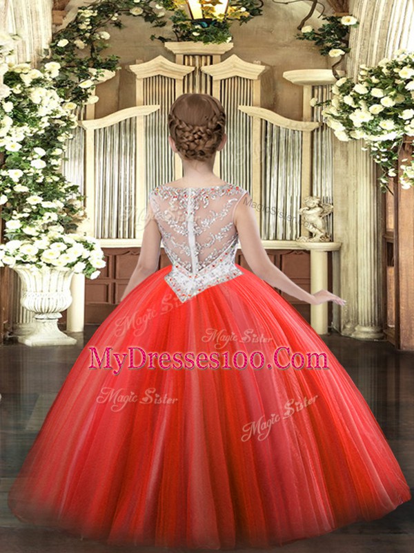 Classical Orange Zipper Scoop Beading Little Girls Pageant Gowns Tulle Sleeveless
