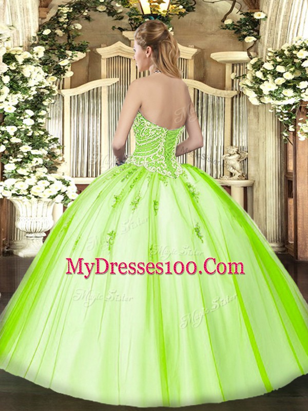 Designer Gold Ball Gowns Beading Sweet 16 Quinceanera Dress Lace Up Tulle Sleeveless Floor Length