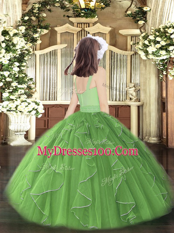 Custom Designed Wine Red Scoop Neckline Beading and Ruffles Little Girls Pageant Dress Wholesale Sleeveless Zipper