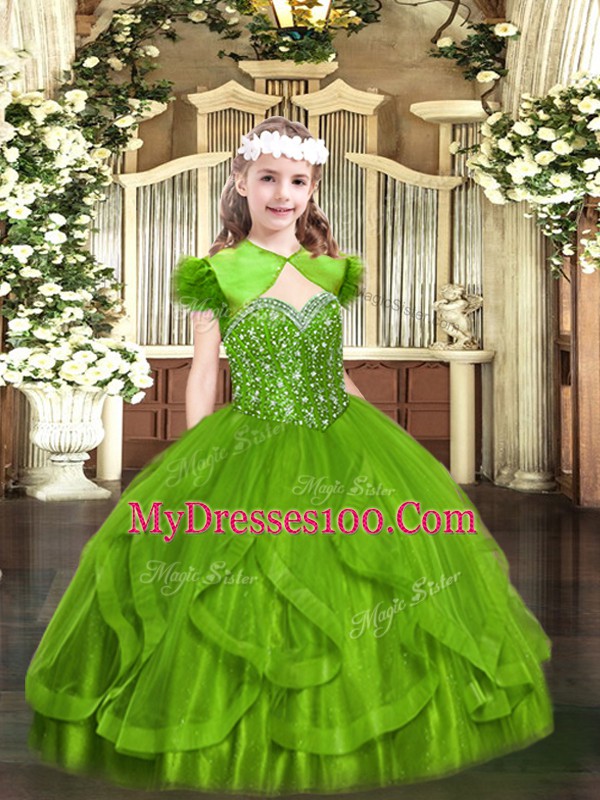 Floor Length Kids Pageant Dress Straps Sleeveless Lace Up