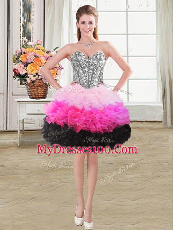 Multi-color Organza Lace Up Quinceanera Dresses Sleeveless Floor Length Beading and Ruffles