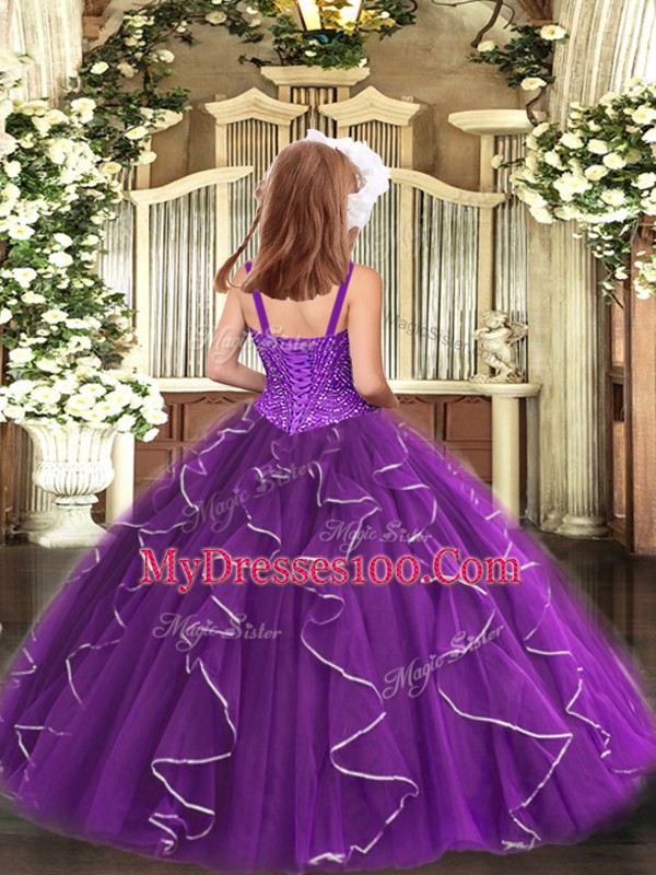 Floor Length Red Little Girls Pageant Dress Wholesale Straps Sleeveless Lace Up