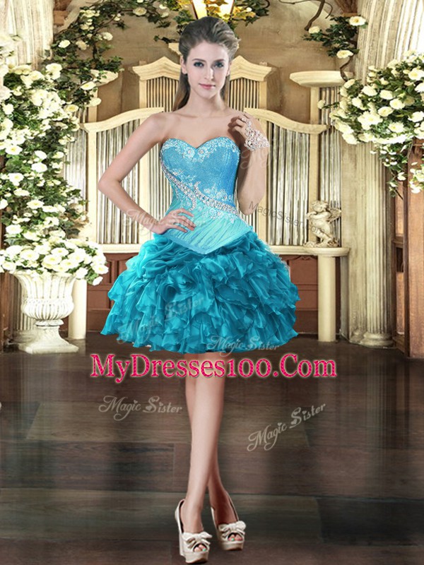 Floor Length Teal Quinceanera Dresses Sweetheart Sleeveless Lace Up