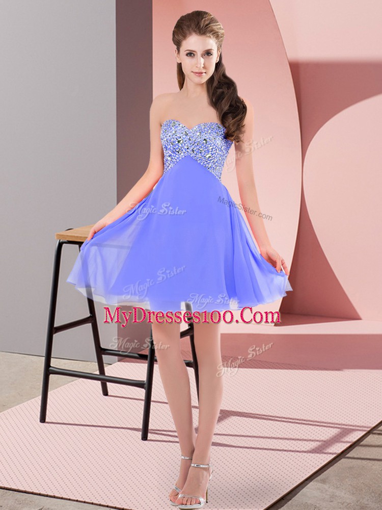 Extravagant Blue Sleeveless Mini Length Beading Lace Up Homecoming Dresses