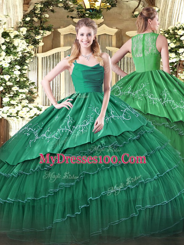 Floor Length Ball Gowns Sleeveless Dark Green Quince Ball Gowns Zipper