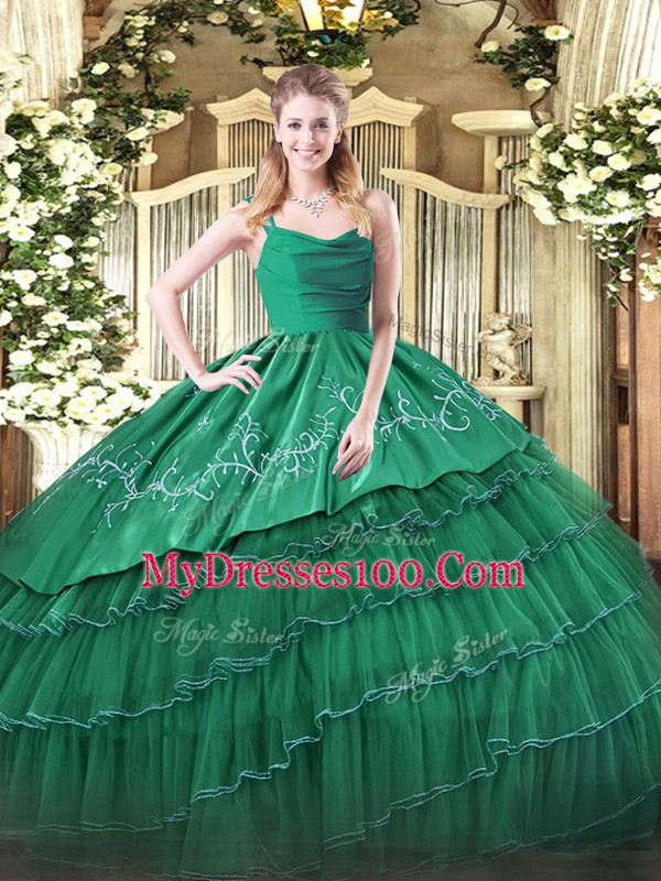 Floor Length Ball Gowns Sleeveless Dark Green Quince Ball Gowns Zipper