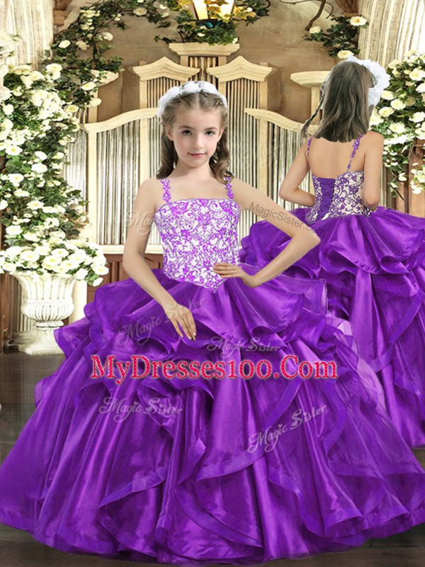 New Style Beading and Ruffles 15 Quinceanera Dress Purple Lace Up Sleeveless Floor Length