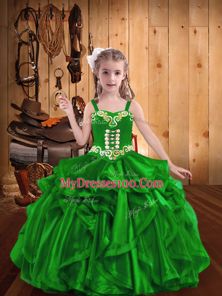 Admirable Organza Sleeveless Floor Length Little Girls Pageant Dress and Embroidery and Ruffles