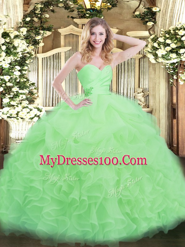 Sweetheart Sleeveless Lace Up 15th Birthday Dress Apple Green Organza