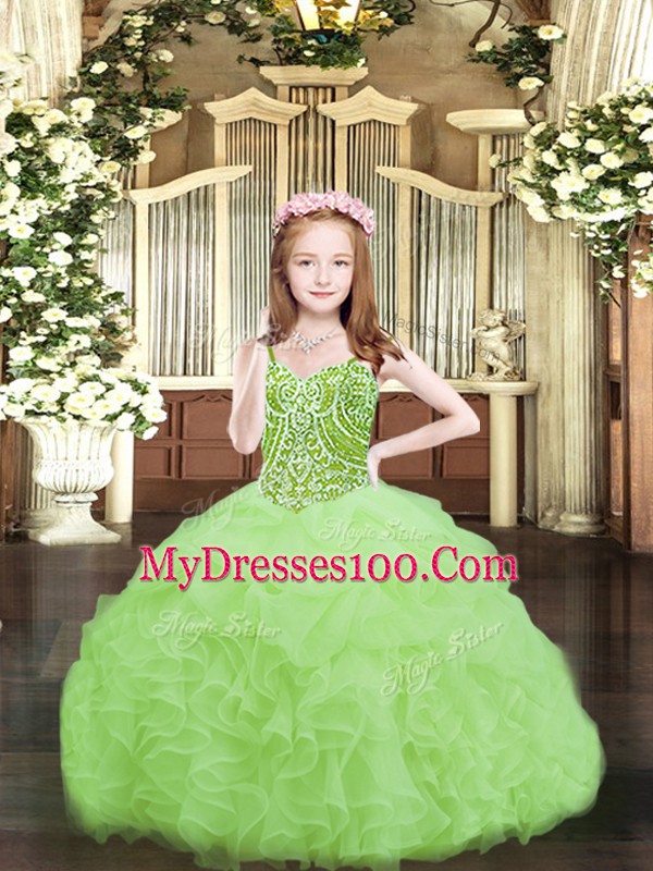 Custom Made Sleeveless Beading and Ruffles and Pick Ups Lace Up Pageant Gowns For Girls