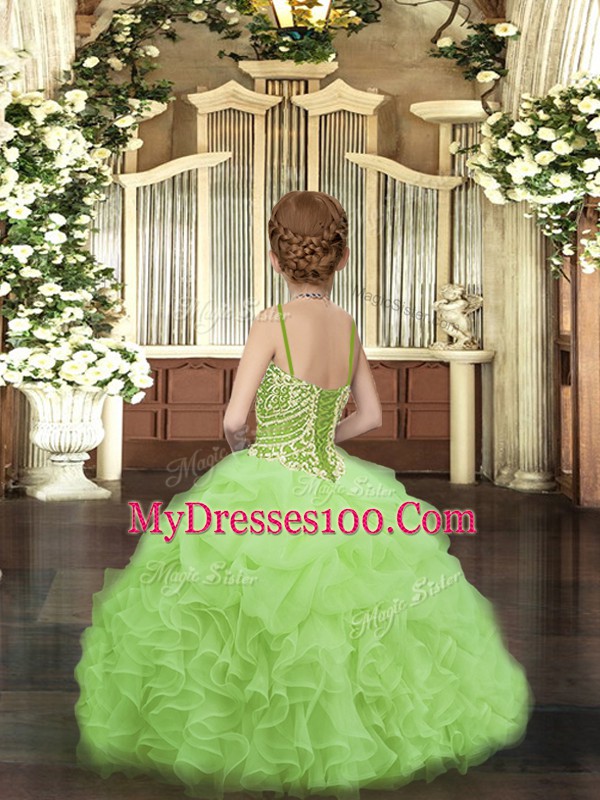 Custom Made Sleeveless Beading and Ruffles and Pick Ups Lace Up Pageant Gowns For Girls