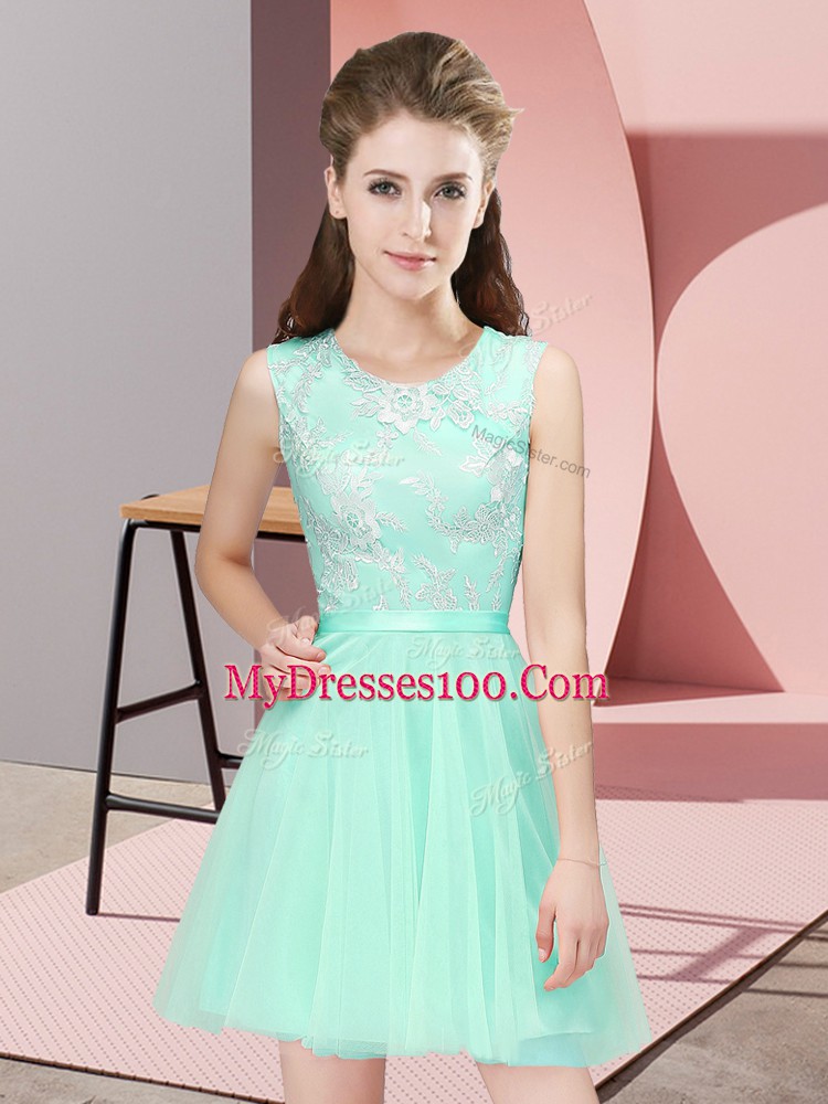 Apple Green Sleeveless Mini Length Lace Side Zipper Bridesmaid Dress