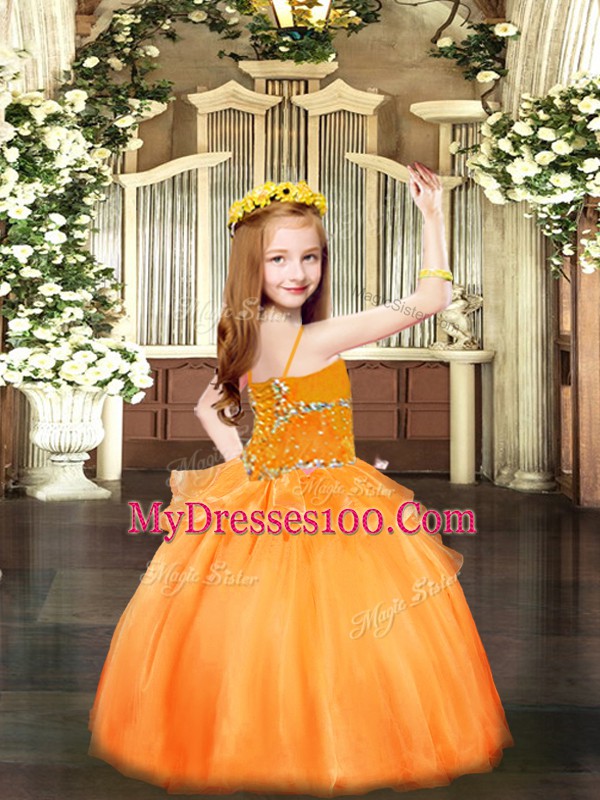 Lilac Lace Up Spaghetti Straps Beading Little Girls Pageant Dress Organza Sleeveless