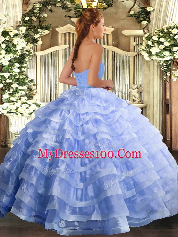 Free and Easy Sweetheart Sleeveless Sweet 16 Quinceanera Dress Floor Length Ruffled Layers Lavender Organza
