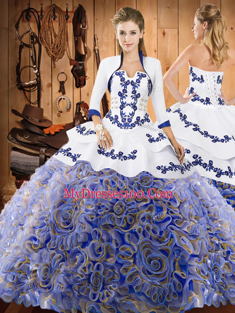 Multi-color Sleeveless Sweep Train Embroidery With Train Quinceanera Dress