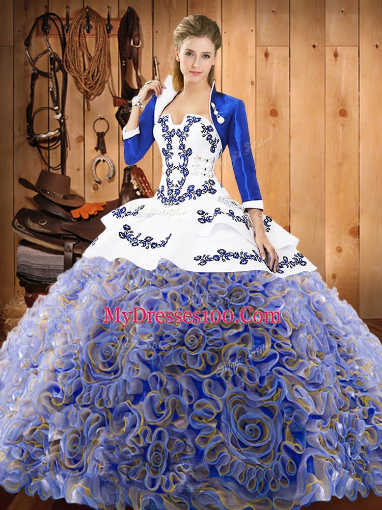 Multi-color Sleeveless Sweep Train Embroidery With Train Quinceanera Dress