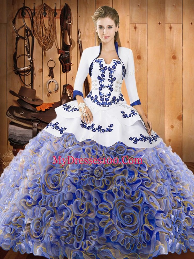 Multi-color Sleeveless Sweep Train Embroidery With Train Quinceanera Dress