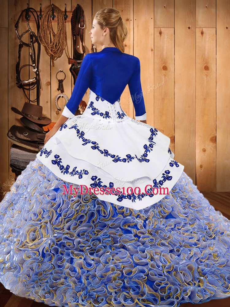 Multi-color Sleeveless Sweep Train Embroidery With Train Quinceanera Dress