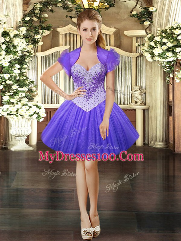 Simple Lavender Ball Gowns Sweetheart Sleeveless Tulle Mini Length Lace Up Beading