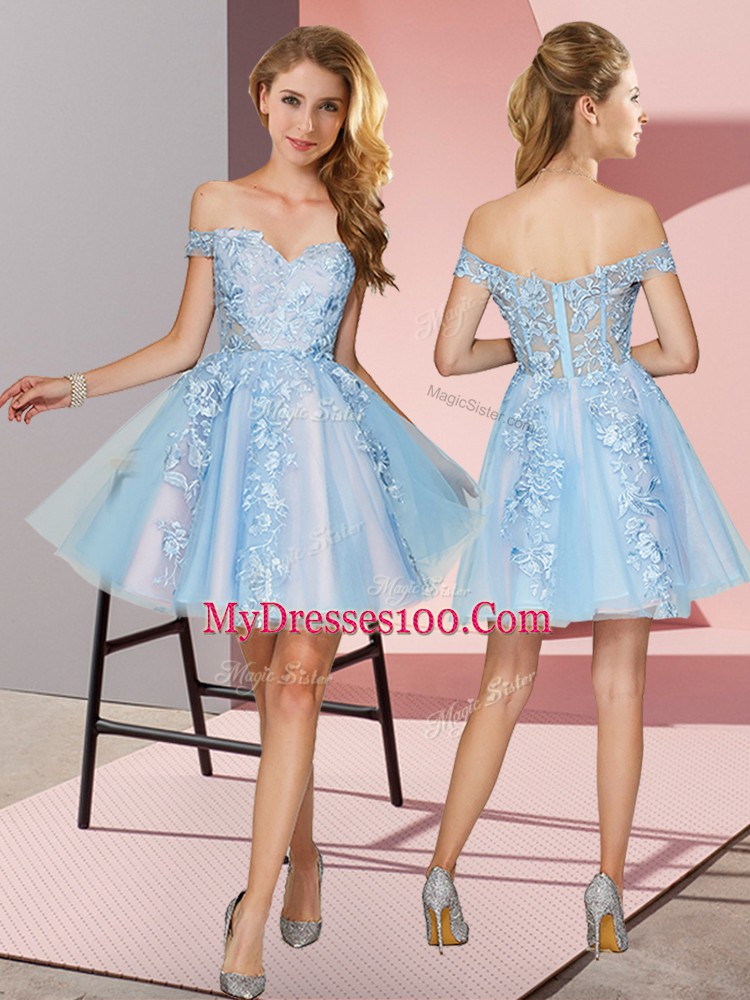 Cheap Sleeveless Zipper Mini Length Appliques Wedding Party Dress