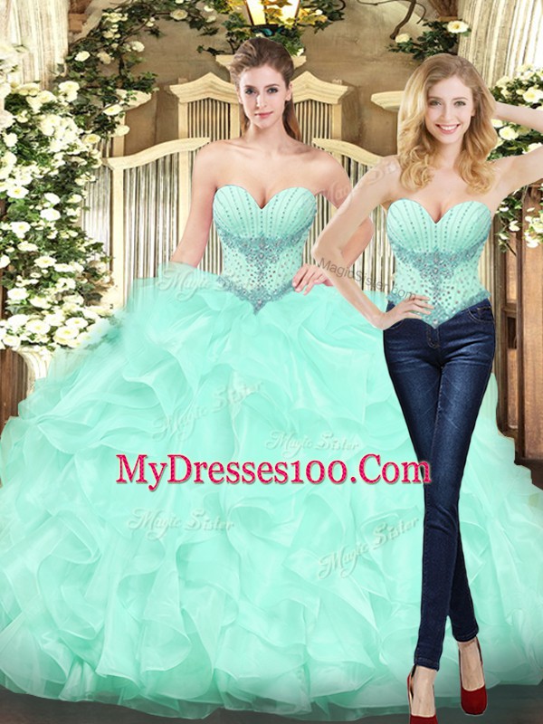 Decent Sweetheart Sleeveless Lace Up Sweet 16 Quinceanera Dress Apple Green Organza