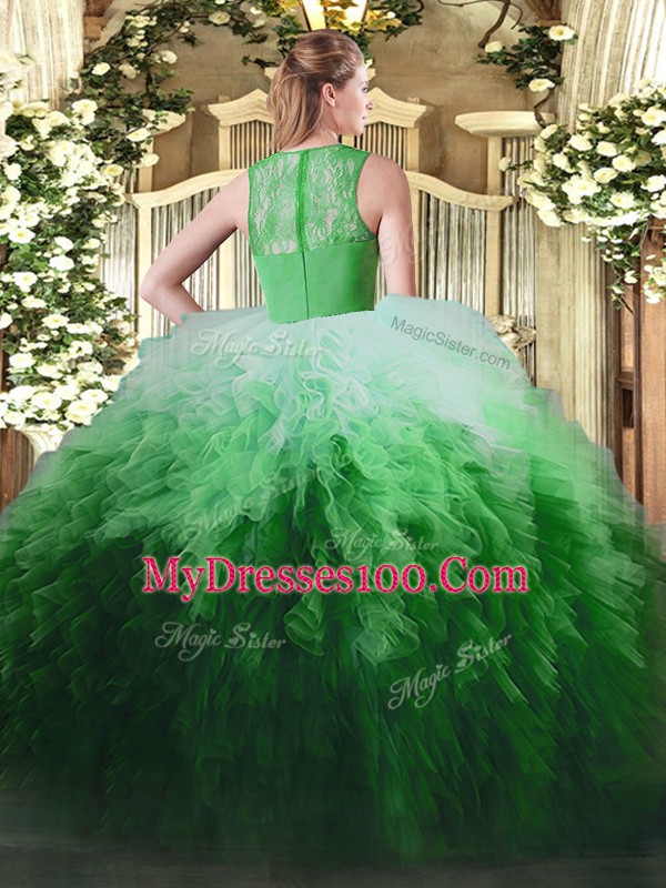 Perfect Multi-color Zipper Straps Ruffles Sweet 16 Quinceanera Dress Organza Sleeveless