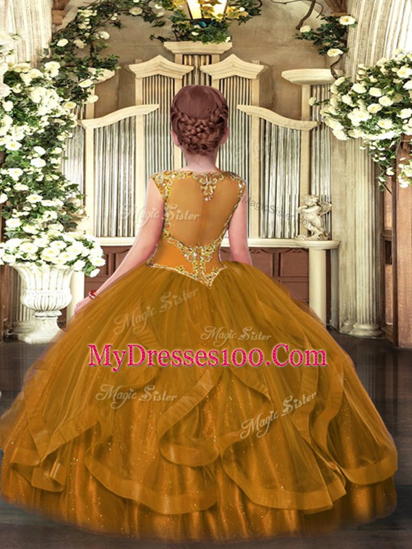 Olive Green Zipper Scoop Beading and Ruffles Pageant Dress Wholesale Tulle Sleeveless